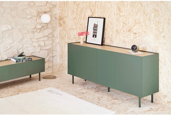Zelená/v prírodnej farbe nízka komoda v dekore duba 165x78 cm Arista – Teulat