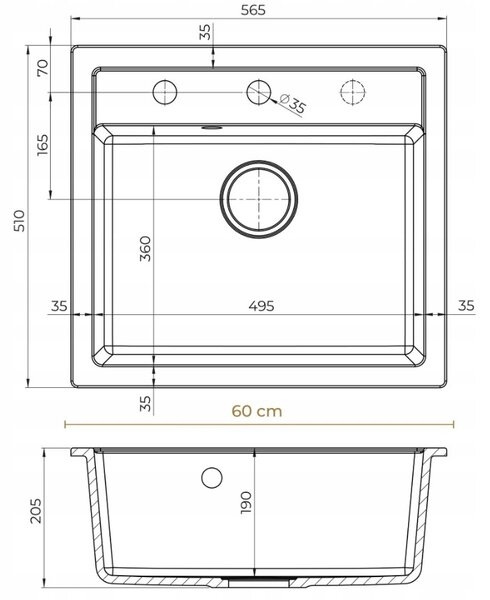 Sink Quality Ferrum, kuchynský granitový drez 565x510x205 mm + chrómový sifón, čierna škvrnitá-Brocade, SKQ-FER.B.1K60.X