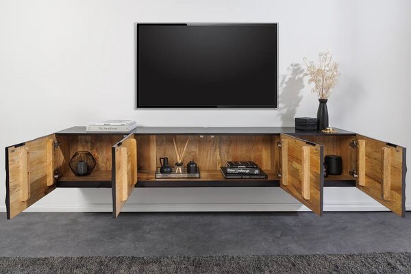 Dizajnový závesný TV stolík Shayla 200 cm čierne mango