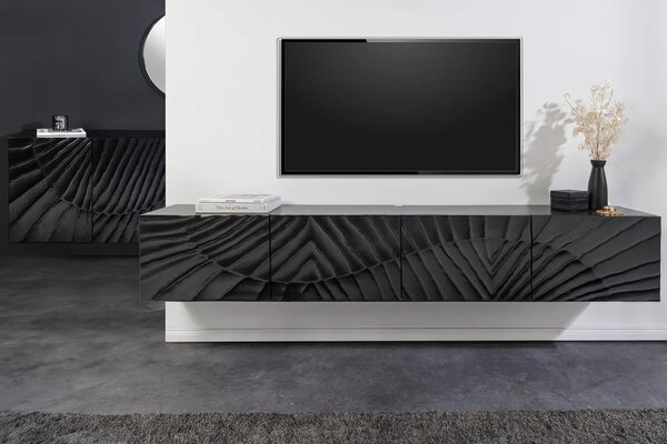 Dizajnový závesný TV stolík Shayla 200 cm čierne mango