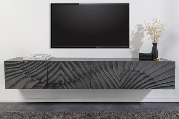 Dizajnový závesný TV stolík Shayla 200 cm čierne mango