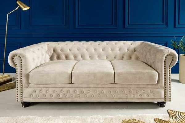 Dizajnová trojsedačka Chesterfield 200 cm šampanský zamat