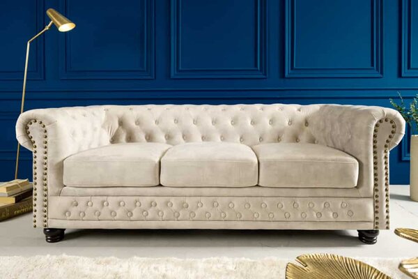Dizajnová trojsedačka Chesterfield 200 cm šampanský zamat