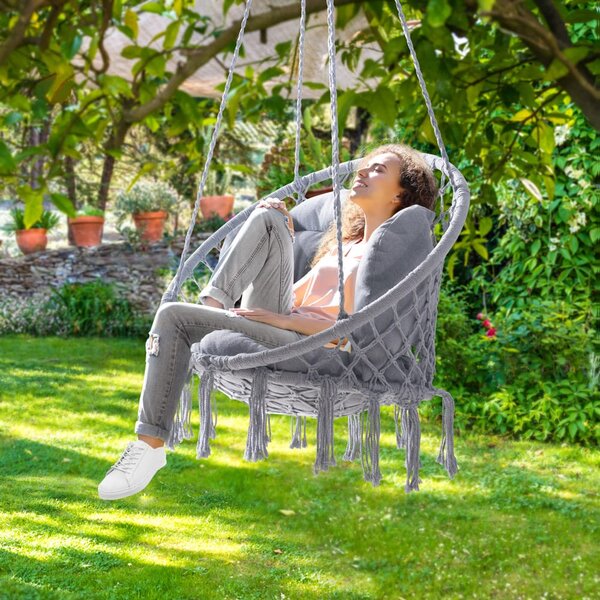 Závesné kreslo BOHO s vankúšmi, Ø61cm, svetlo sivá Detex