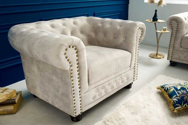 Dizajnové kreslo Chesterfield šampanský zamat