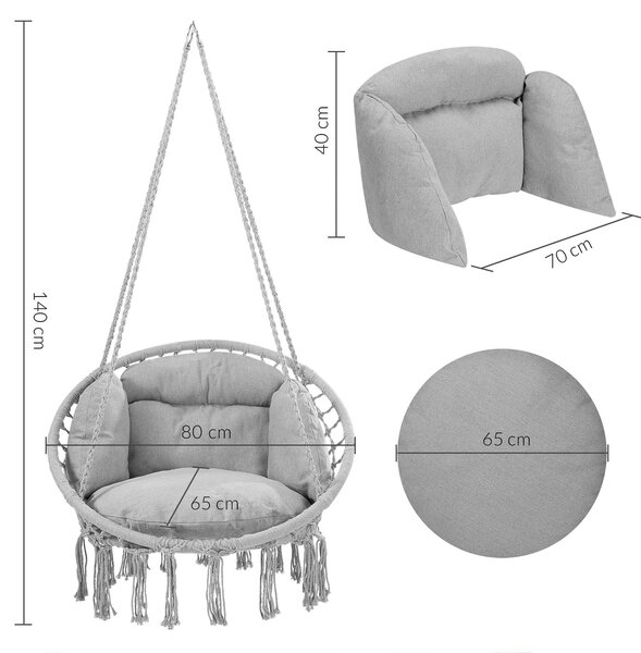 Závesné kreslo BOHO s vankúšmi, Ø61cm, svetlo sivá Detex