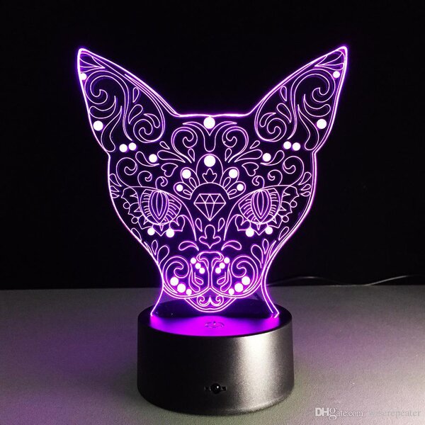 Beling 3D lampa, hlava mačky, 7 farebná 2154S