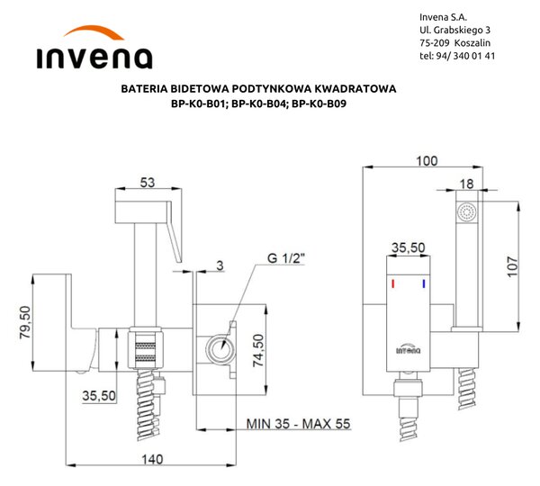 Invena Invena, podomietková bidetová batéria, chrómová, INV-BP-K0-B01-L