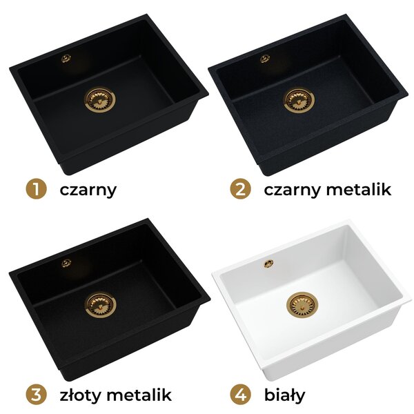 Sink Quality Crypton 60, kuchynský granitový drez 535x400x205 mm + chrómový sifón, čierna škvrnitá, SKQ-CRY.B.1KBO.60.X