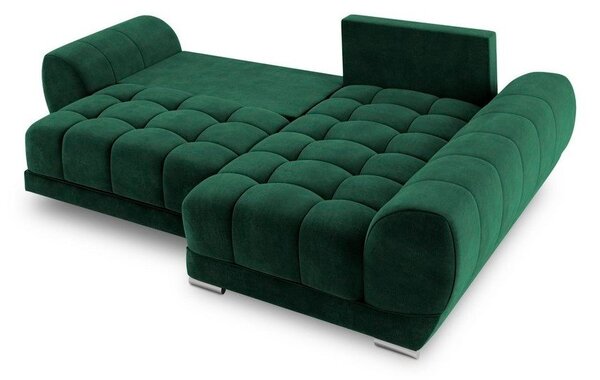 Tmavozelená rozkladacia rohová pohovka so zamatovým poťahom Windsor & Co Sofas Nuage, pravý roh