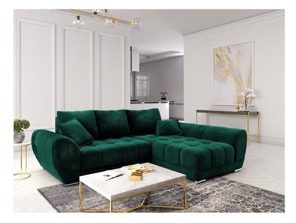 Tmavozelená rozkladacia rohová pohovka so zamatovým poťahom Windsor & Co Sofas Nuage, pravý roh