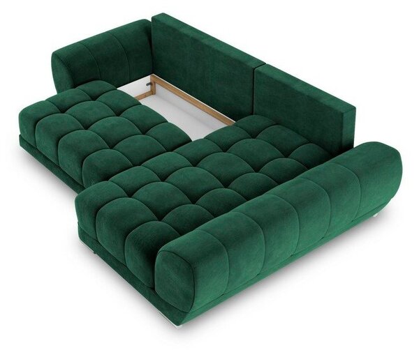 Tmavozelená rozkladacia rohová pohovka so zamatovým poťahom Windsor & Co Sofas Nuage, pravý roh