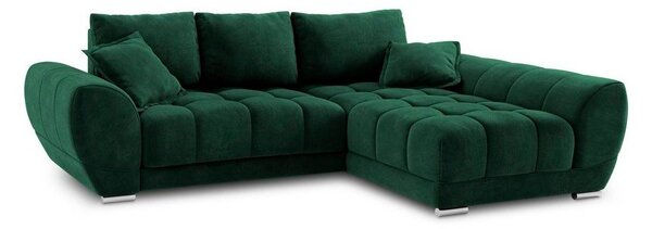 Tmavozelená rozkladacia rohová pohovka so zamatovým poťahom Windsor & Co Sofas Nuage, pravý roh