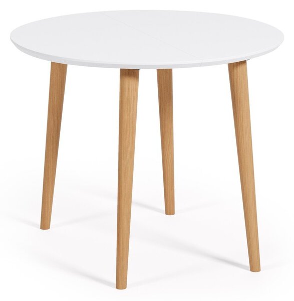 Biely okrúhly rozkladací jedálenský stôl s bielou doskou ø 90 cm Oqui – Kave Home