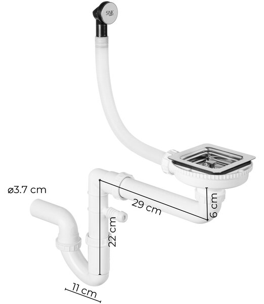 Sink Quality Argon 50, kuchynský granitový drez 420x420x225 mm + chrómový sifón, biela, SKQ-ARG.W.1KBO.50.X