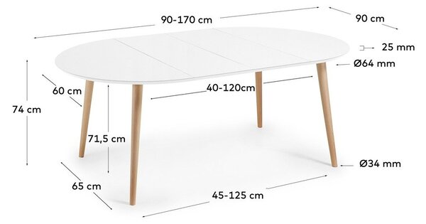 Biely okrúhly rozkladací jedálenský stôl s bielou doskou ø 90 cm Oqui – Kave Home