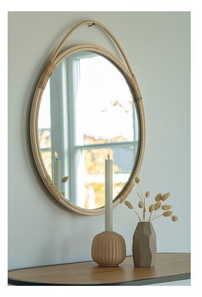 Nástenné zrkadlo s ratanovým rámom ø 50 cm Malo – House Nordic