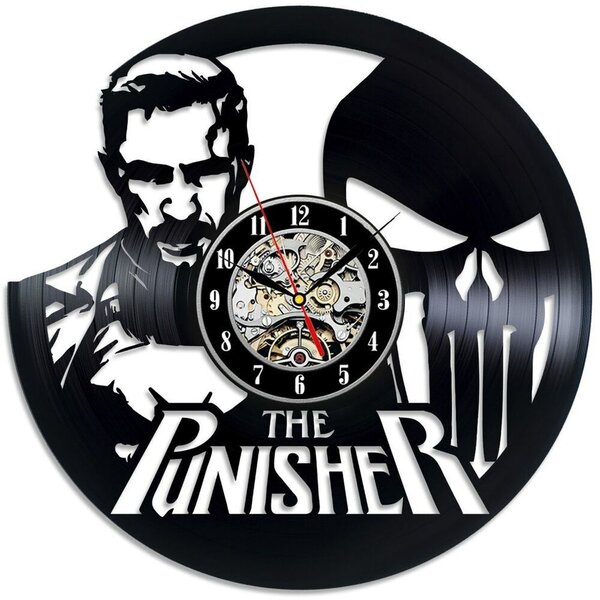Beling vinylové nástenné hodiny Punisher čierne, 5LLR36Q