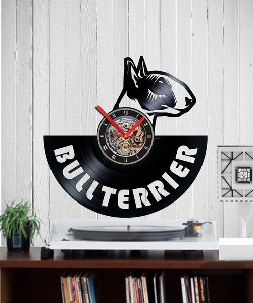 Beling vinylové nástenné hodiny Bull terier čierne, GLX52Q5