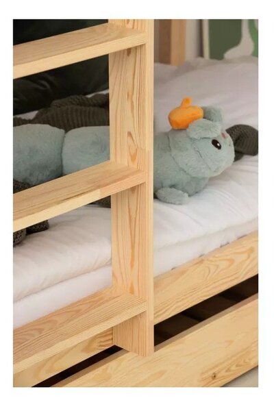 Poschodová detská posteľ s výsuvným lôžkom s úložným priestorom s roštom v prírodnej farbe 90x200 cm CLPBN – Adeko