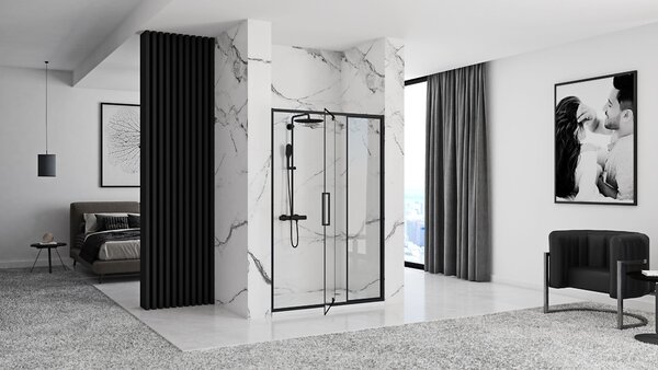 Rea Rapid Swing, 1-krídlové sprchové dvere 120 x 195 cm, 6mm číre sklo, čierny profil, REA-K6413