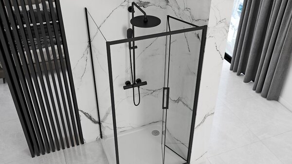 Sprchovací kút REA RAPID FOLD 100/dvere x 90/zástena cm, čierny/transparent - bez vaničky