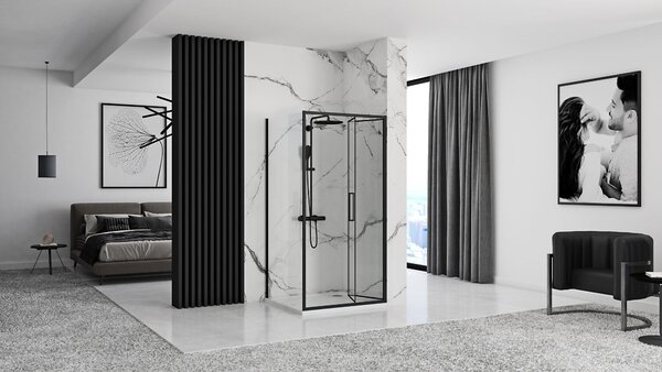 Sprchovací kút REA RAPID FOLD 100/dvere x 90/zástena cm, čierny/transparent - bez vaničky