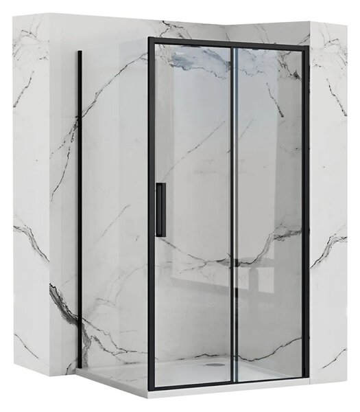 Sprchový kút REA RAPID SLIDE 130/dvere x 80/zástena cm, čierny/transparent - bez vaničky