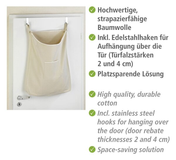 Béžový závesný kôš na bielizeň Wenko Door Laundry, 65 l