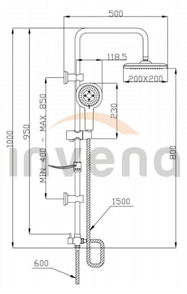 Invena Elea, sprchový stĺp h-960 s ručnou a hlavovou sprchou, chrómová-biela, INV-AU-82-001-M