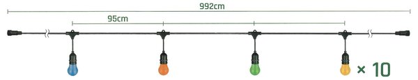 Tutumi Spectrum, záhradná závesná girlanda 10m 10xE27 WOJ+14342, čierna, OSW-5795A