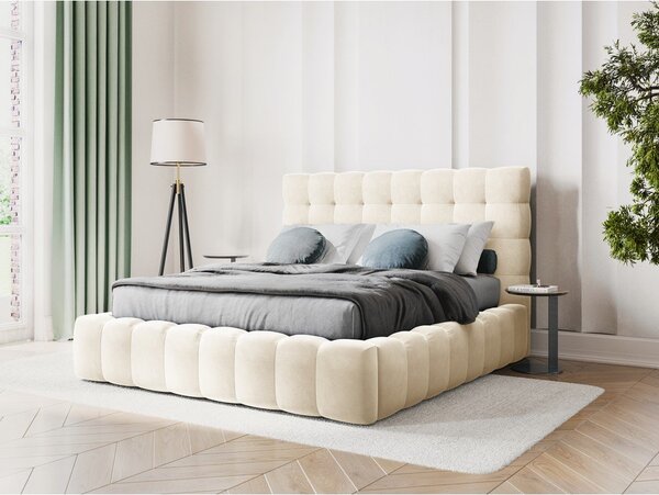 Béžová čalúnená dvojlôžková posteľ s úložným priestorom s roštom 200x200 cm Bali – Cosmopolitan Design