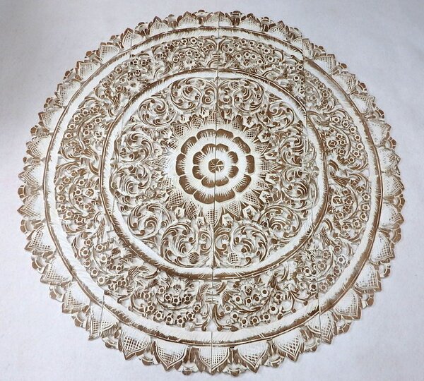Závesná dekorácia Mandala 120 cm, teakové drevo, biela patina (Masterpiece ručná práca)