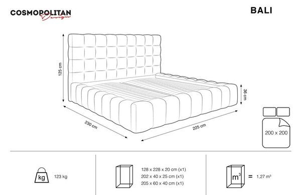 Béžová čalúnená dvojlôžková posteľ s úložným priestorom s roštom 200x200 cm Bali – Cosmopolitan Design