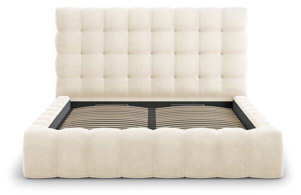 Béžová čalúnená dvojlôžková posteľ s úložným priestorom s roštom 200x200 cm Bali – Cosmopolitan Design
