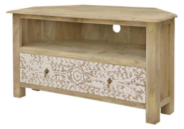 Rohový stolík pod tv z masívneho dreva mango 110x60x50