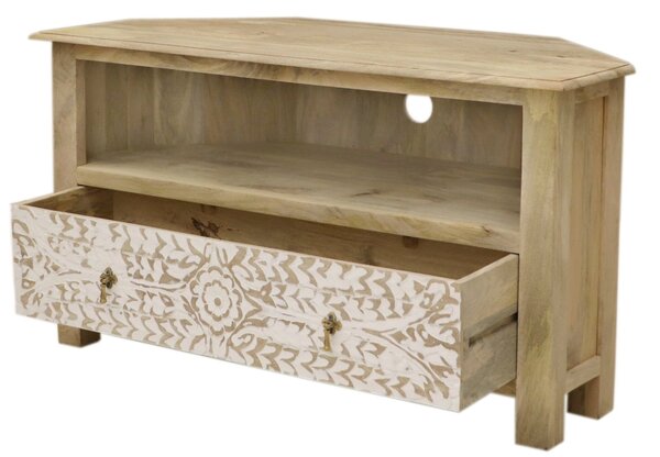 Rohový stolík pod tv z masívneho dreva mango 110x60x50