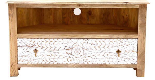 Rohový stolík pod tv z masívneho dreva mango 110x60x50