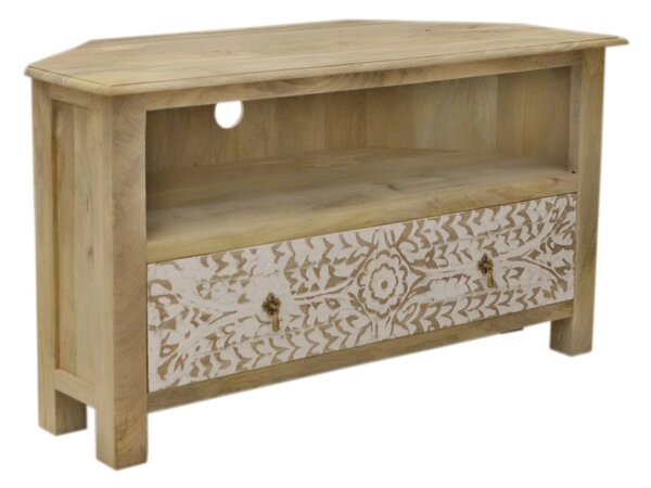 Rohový stolík pod tv z masívneho dreva mango 110x60x50