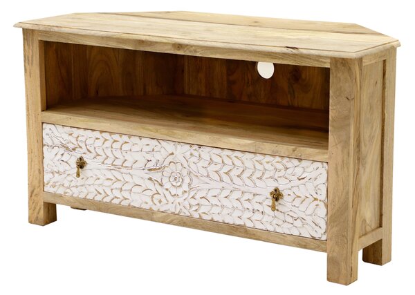 Rohový stolík pod tv z masívneho dreva mango 110x60x50