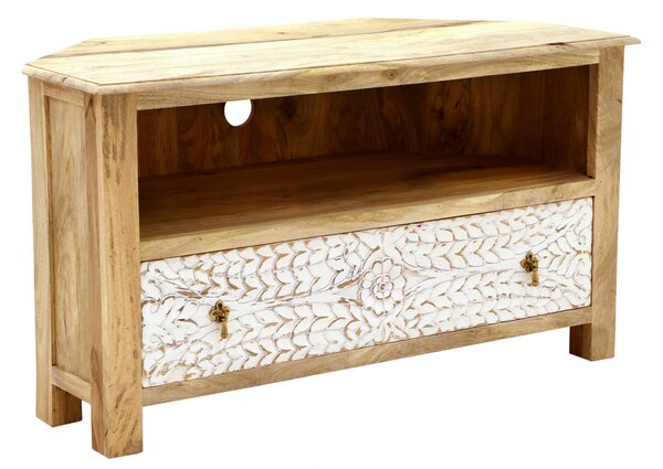 Rohový stolík pod tv z masívneho dreva mango 110x60x50