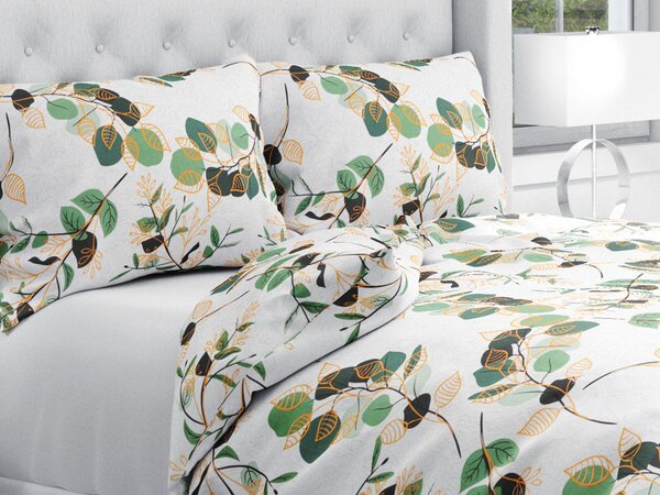 Biante Bavlnené posteľné obliečky Sandra SA-450 Zeleno-oranžové listy na bielom Predĺžené 140x220 a 70x90 cm