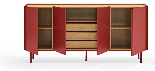 Červená nízka komoda v dekore duba 165x78 cm Arista – Teulat