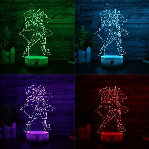 Beling 3D lampa, Mega Lucario, 7 farebná 9V
