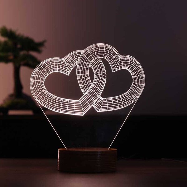 Beling 3D lampa, Dvojité valentínske srdcia, 7 farebná S30KW7X1002