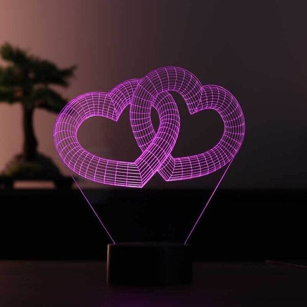Beling 3D lampa, Dvojité valentínske srdcia, 7 farebná S30KW7X1002