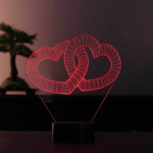 Beling 3D lampa, Dvojité valentínske srdcia, 7 farebná S30KW7X1002