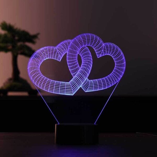 Beling 3D lampa, Dvojité valentínske srdcia, 7 farebná S30KW7X1002