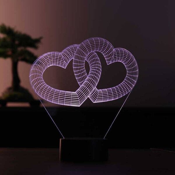 Beling 3D lampa, Dvojité valentínske srdcia, 7 farebná S30KW7X1002