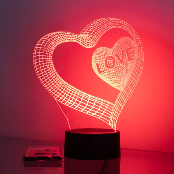 Beling 3D lampa, Valentínka dvojité srdce, 7 farebná S30KW7PL9J5